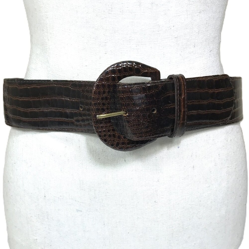 Vintage Embossed Belt Brown L Wide